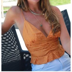 Orange Silky Cheetah Peplum Top